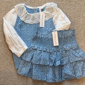 Janie and Jack Blue Cable Knit Sweater with Floral Skirt